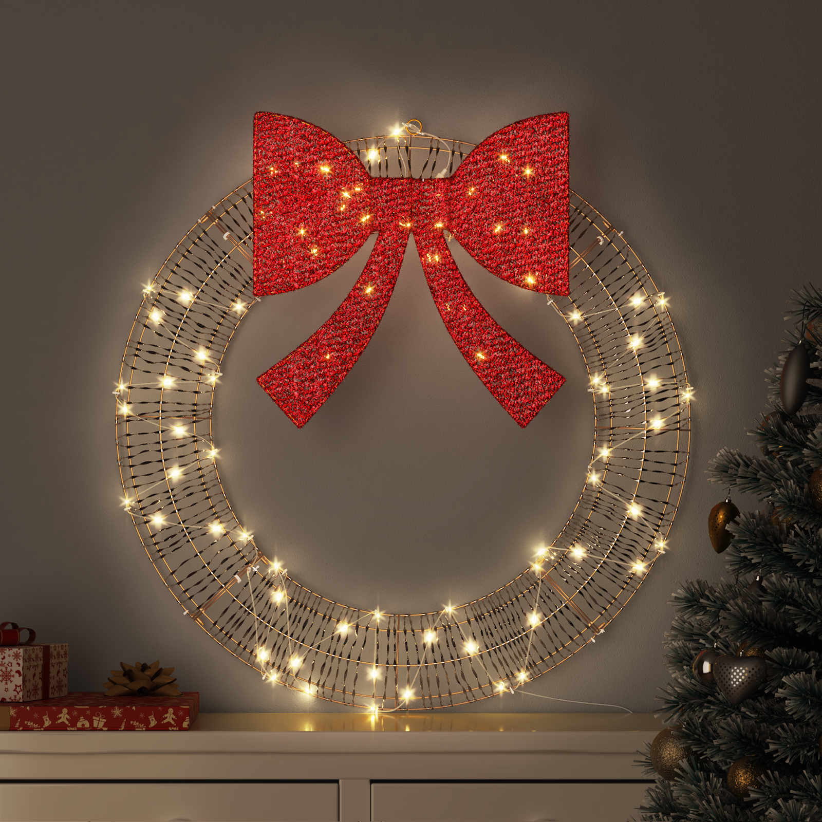 Kranz mit 60 LEDs Warmweiß 76 x 76 x 8 cm PET