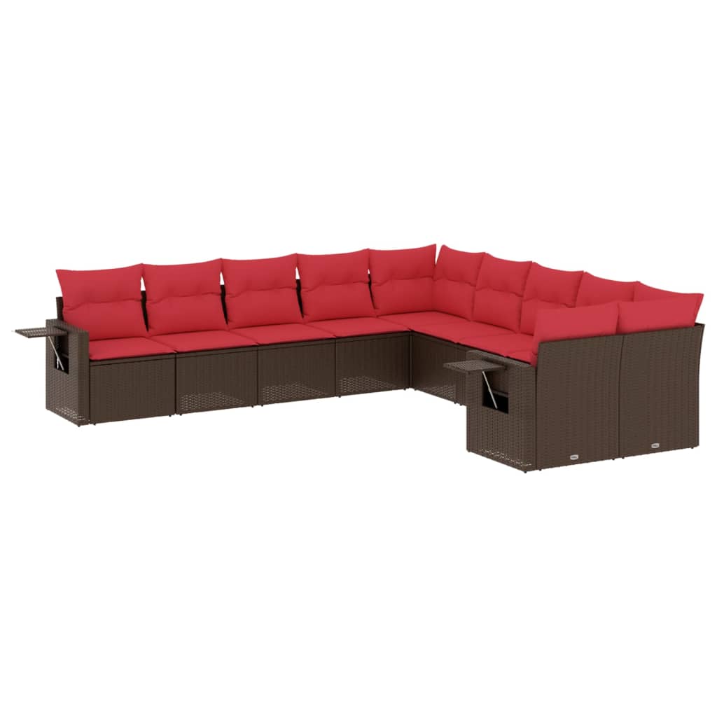 10-teiliges Gartensofa-Set mit Kissen, schwarzes Polyrattan