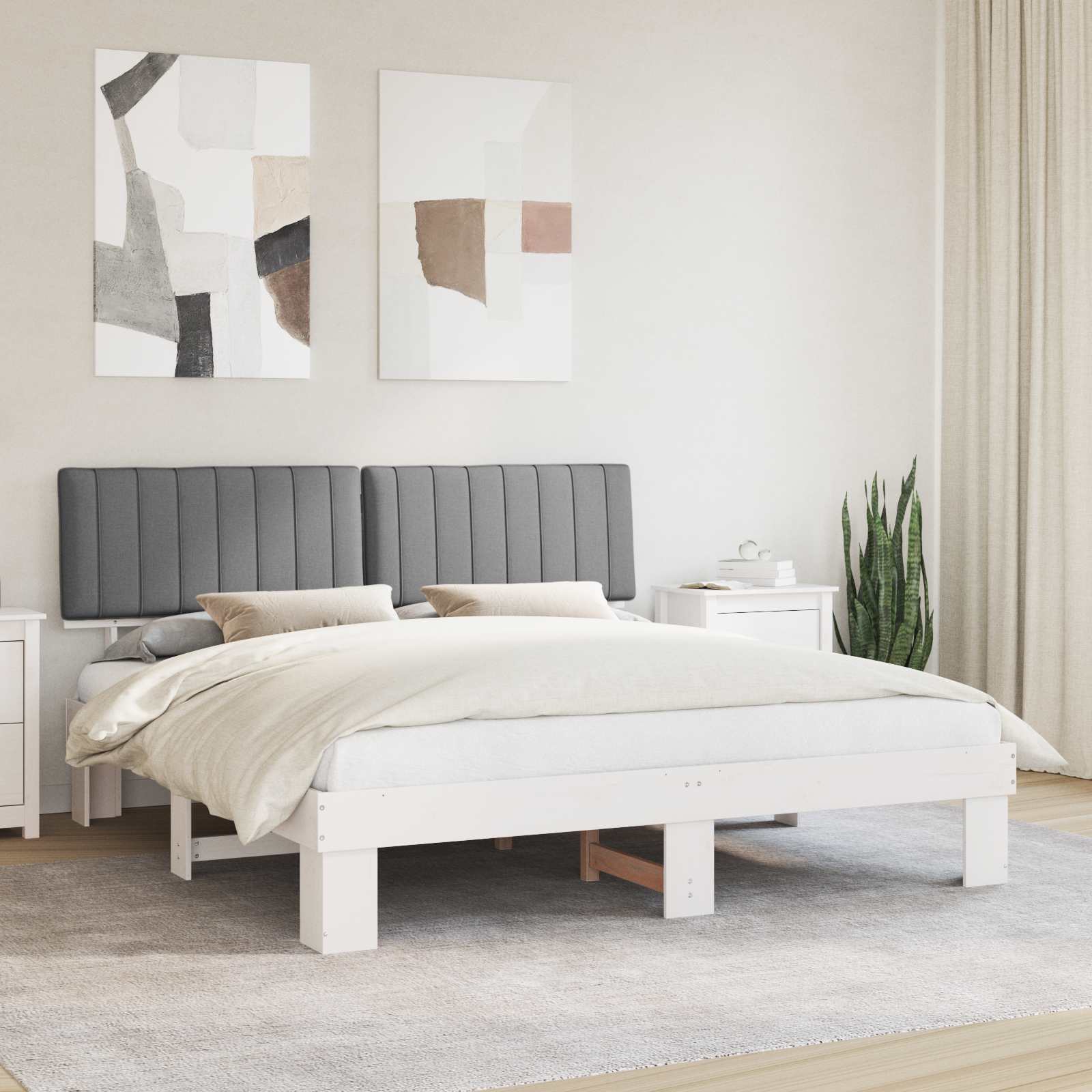 Bettgestell mit gepolstertem Kopfteil Hellgrau 200 x 200 cm