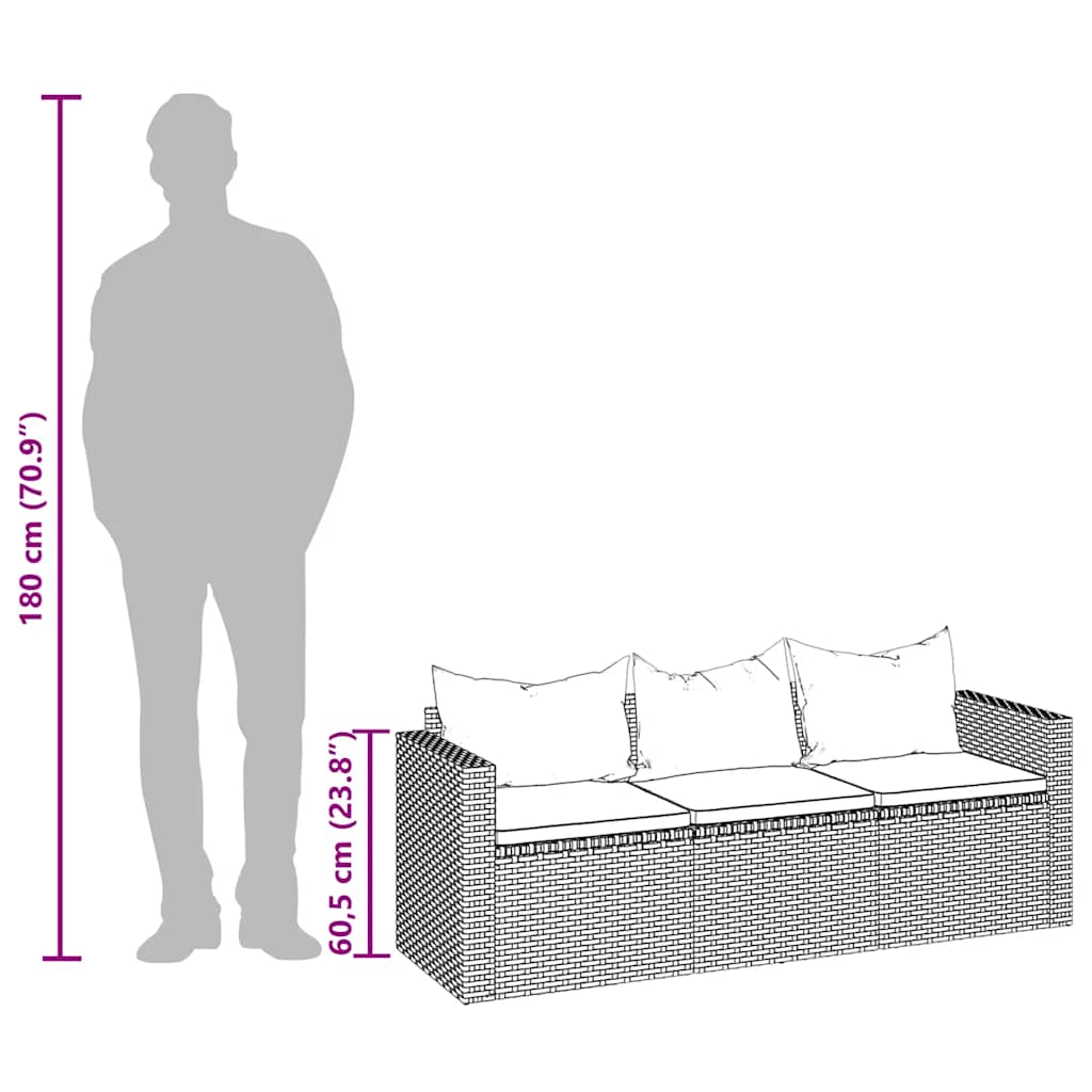 3-Sitzer-Gartensofa mit Dach und Fußhocker Schwarz Poly Rattan