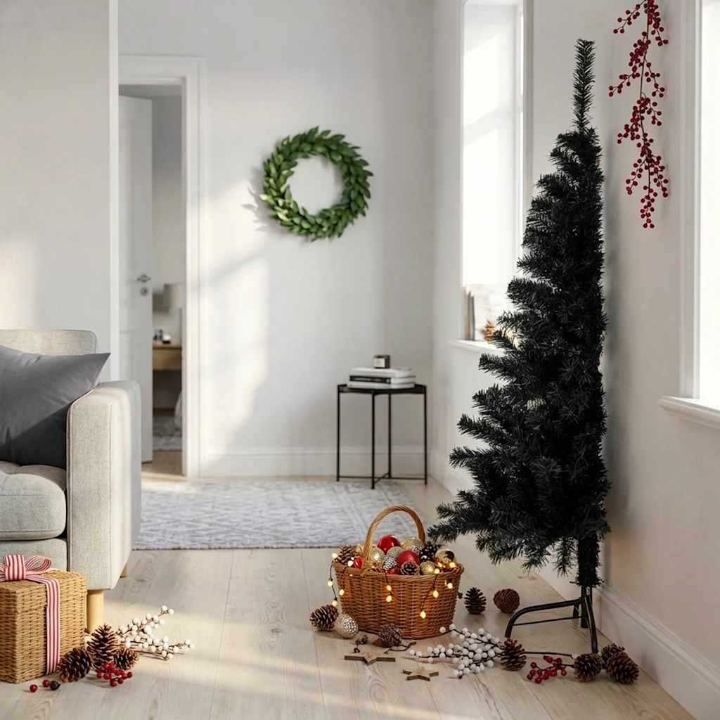 Künstlicher Halb-Weihnachtsbaum mit Ständer Grün 150 cm PVC