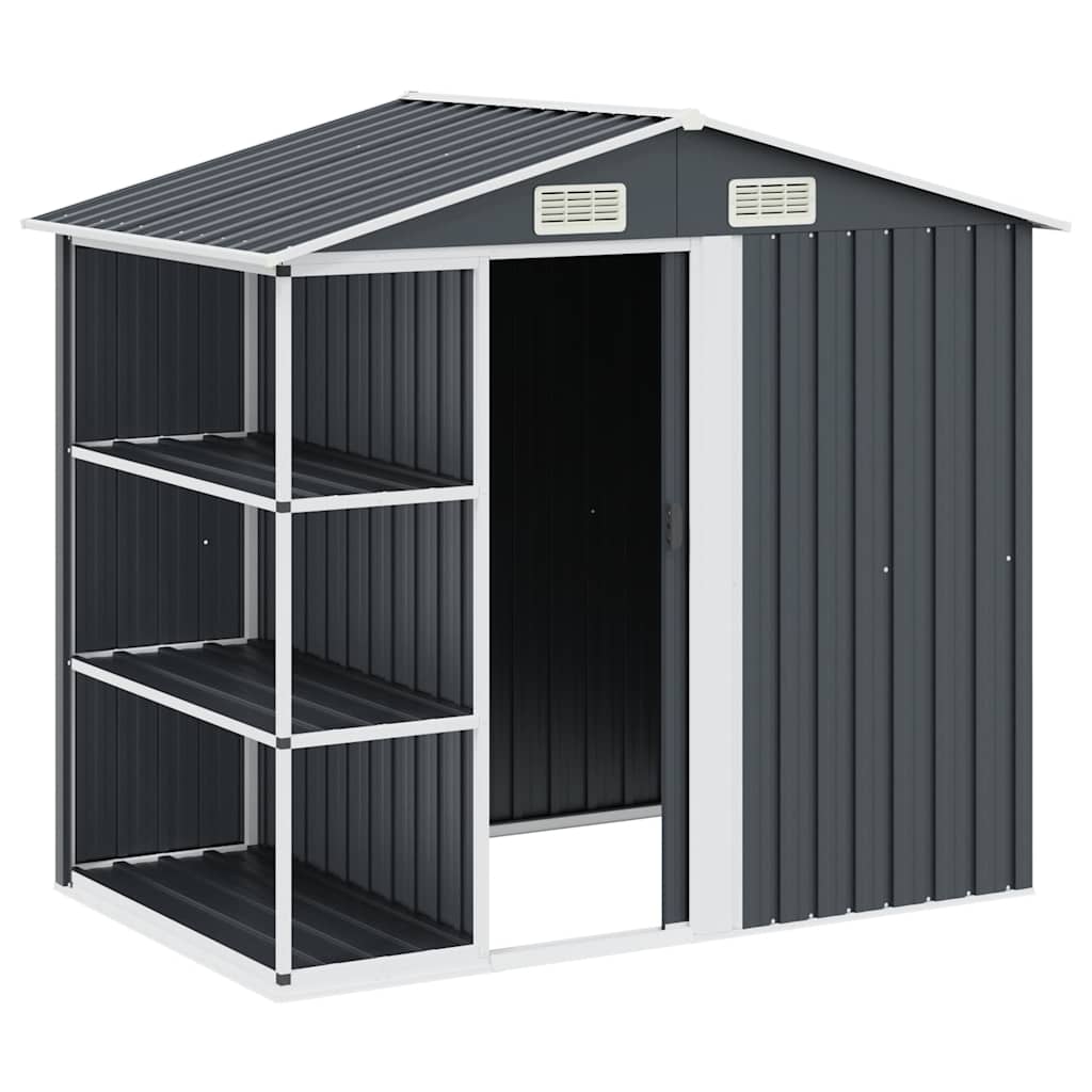 Gartenhaus mit Regal Grau 205x130x183 cm Eisen