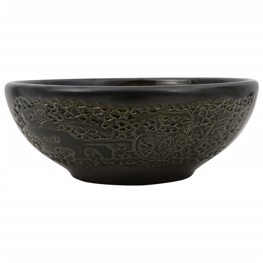 Aufsatzwaschbecken Weiß und Blau Rund Ø41x14 cm Keramik
