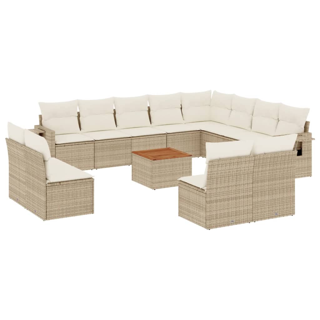 13-tlg. Garten-Sofagarnitur mit Kissen Schwarz Poly Rattan