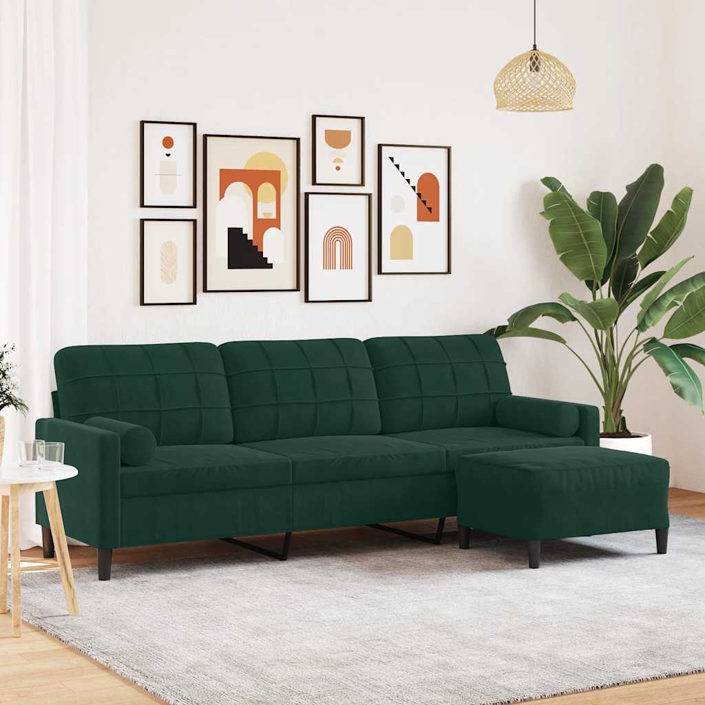 3-Sitzer-Sofa mit Hocker Hellgrau 180 cm Samt