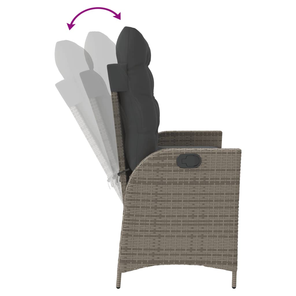 Gartenbank Verstellbar mit Kissen Schwarz Poly Rattan