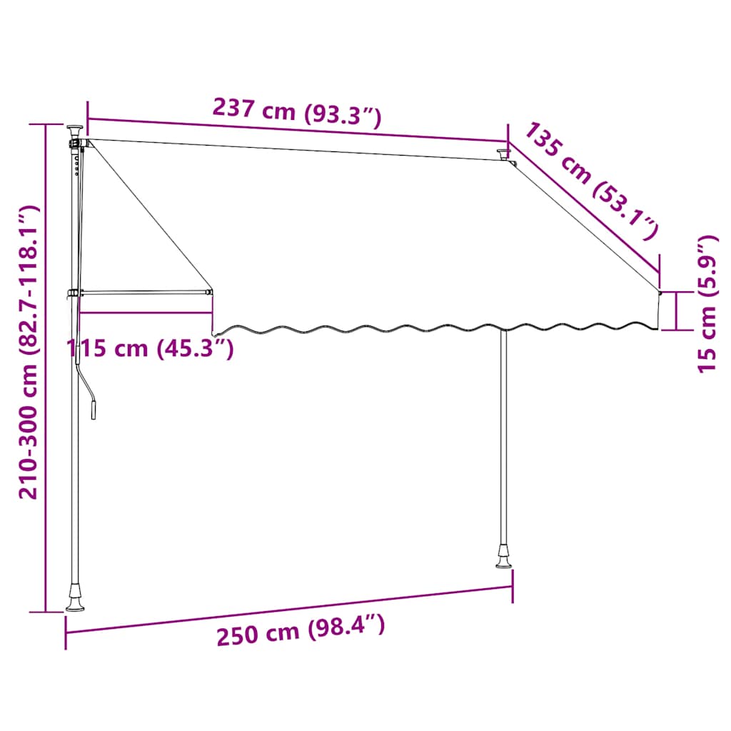 Einziehbare Markise Handbetrieben mit LED 100 cm Blau und Weiß