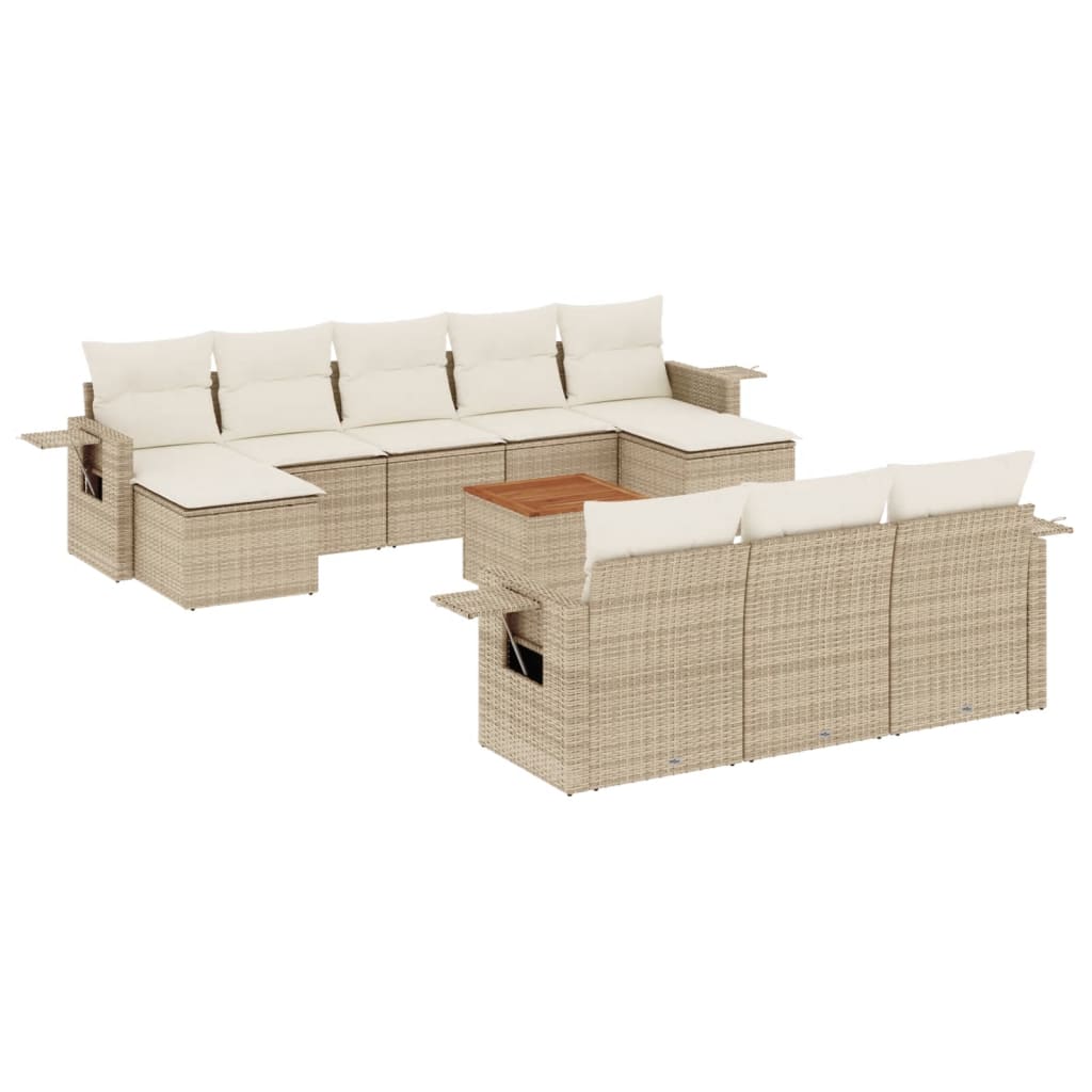 11-tlg. Garten-Sofagarnitur mit Kissen Schwarz Poly Rattan