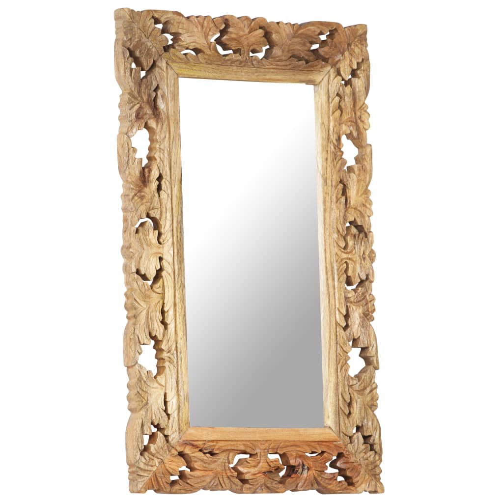 Spiegel Handgeschnitzt Braun 50x50 cm Massivholz Mango