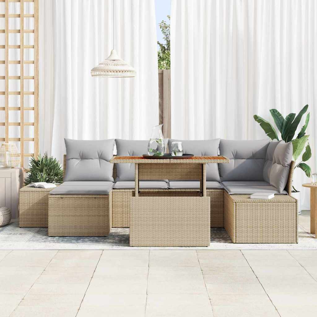 Garten Essgruppe mit Kissen 7 pcs Schwarz und Creme