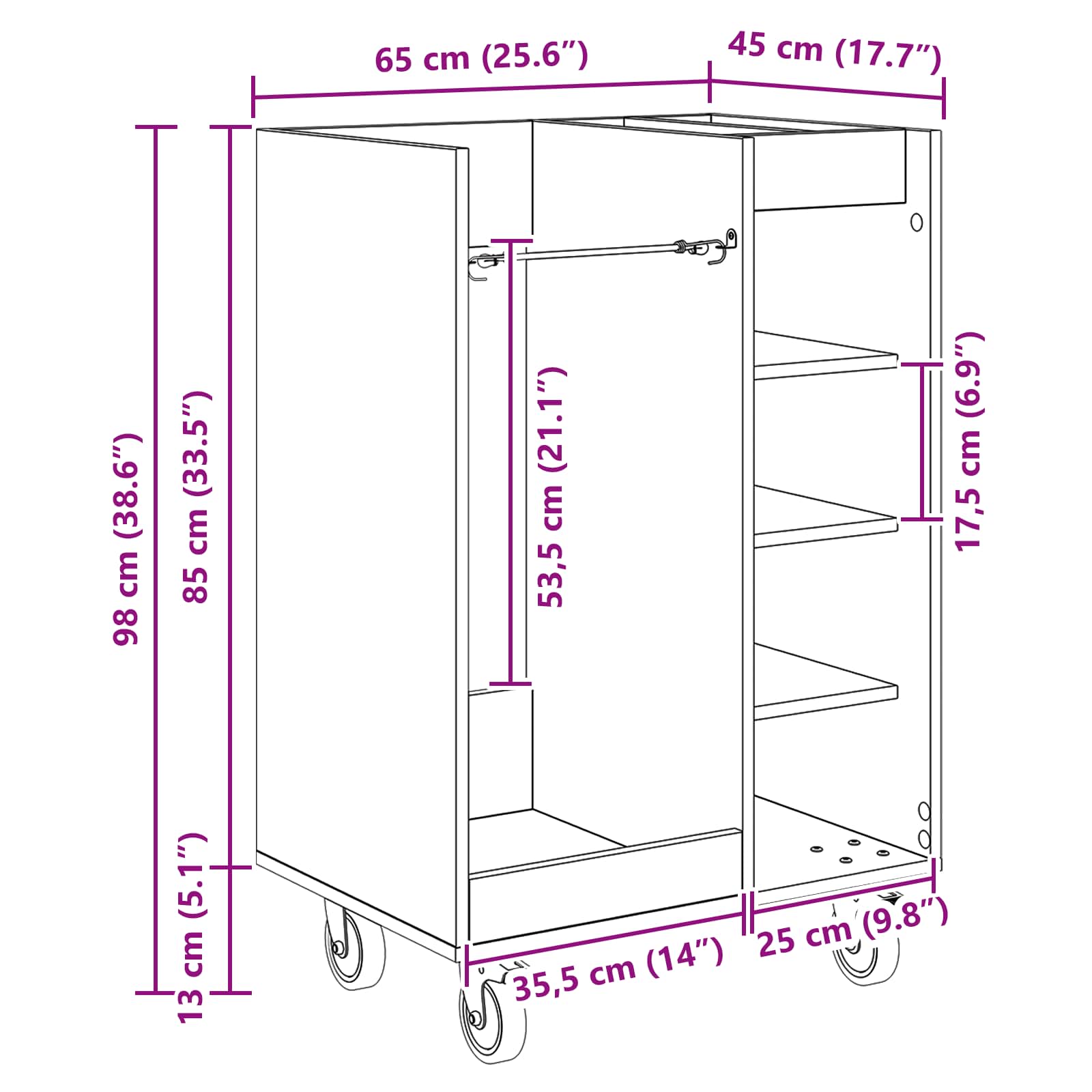 Golf Schrank Mit Rad Uni Weiß 65 x 45 x 98 cm