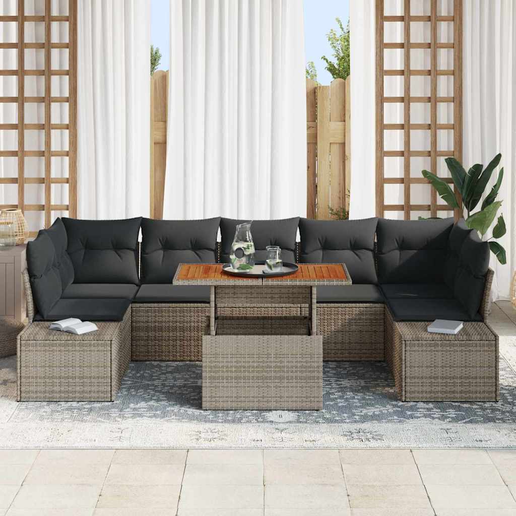 Garten Essgruppe mit Kissen 8 pcs Schwarz und Creme