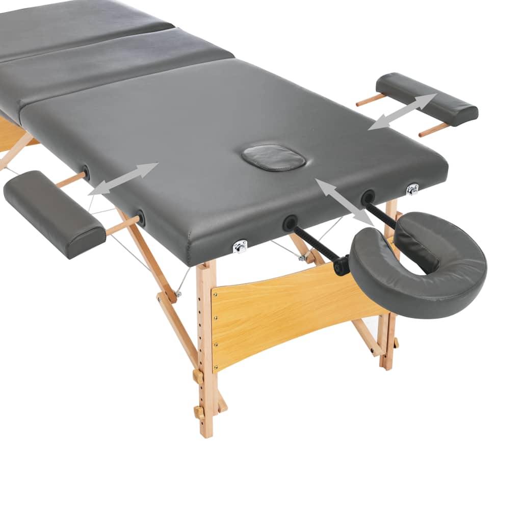 Massageliege Klappbar 3-Zonen mit Holzgestell Schwarz