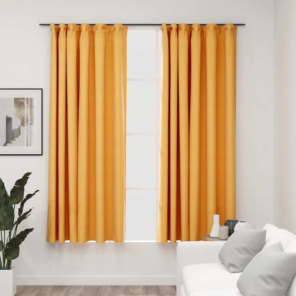 Verdunkelungsvorhänge Haken Leinenoptik 2Stk. Schwarz 140x175cm