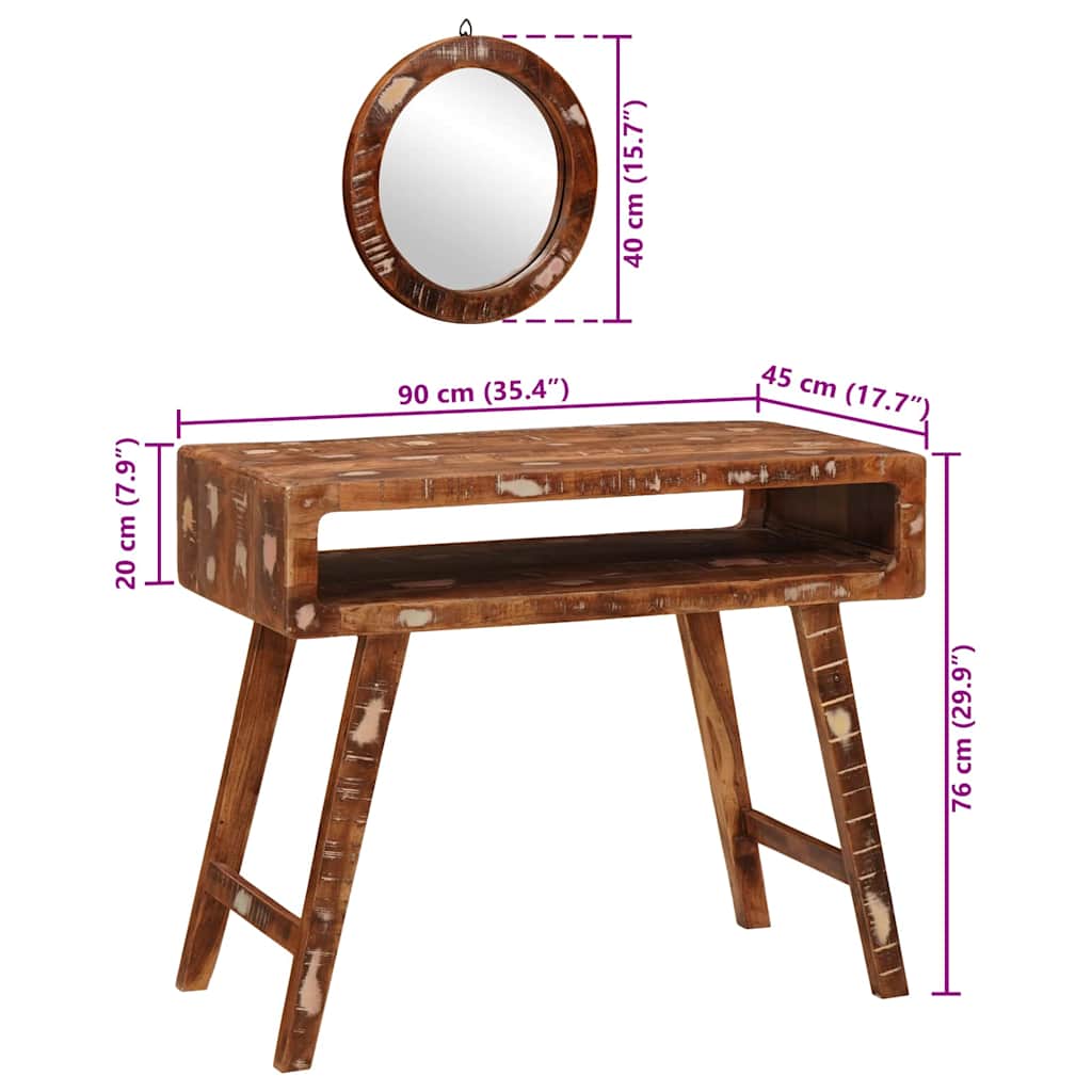 Schminktisch mit Spiegel Braun 90 x 76 x 45 cm Massivholz Mango
