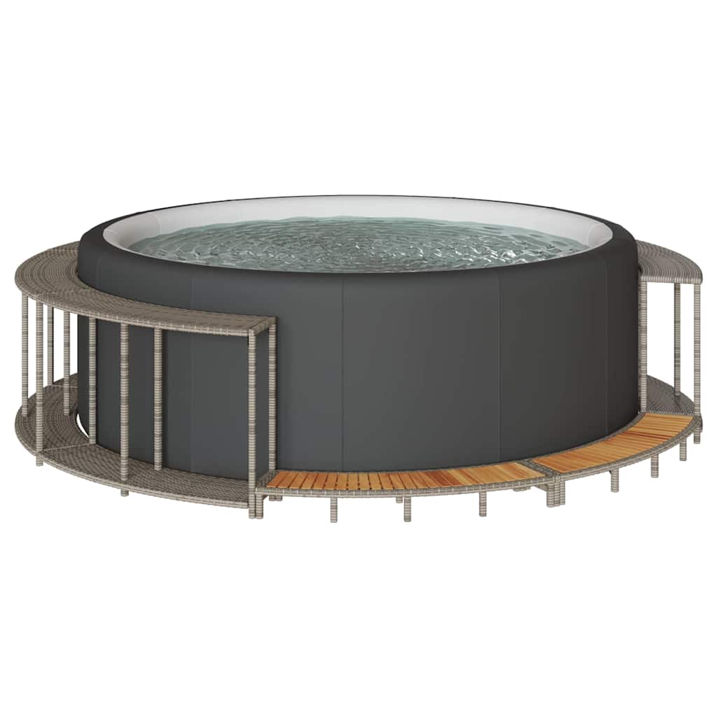 Whirlpool-Umrandung mit Stauraum Holztreppe Schwarz Poly Rattan