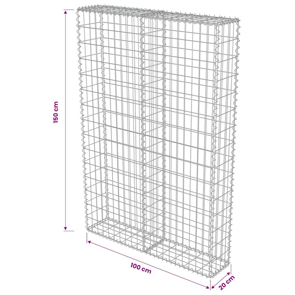 Gabionenwand mit Abdeckung Verzinkter Stahl 20×20×100 cm