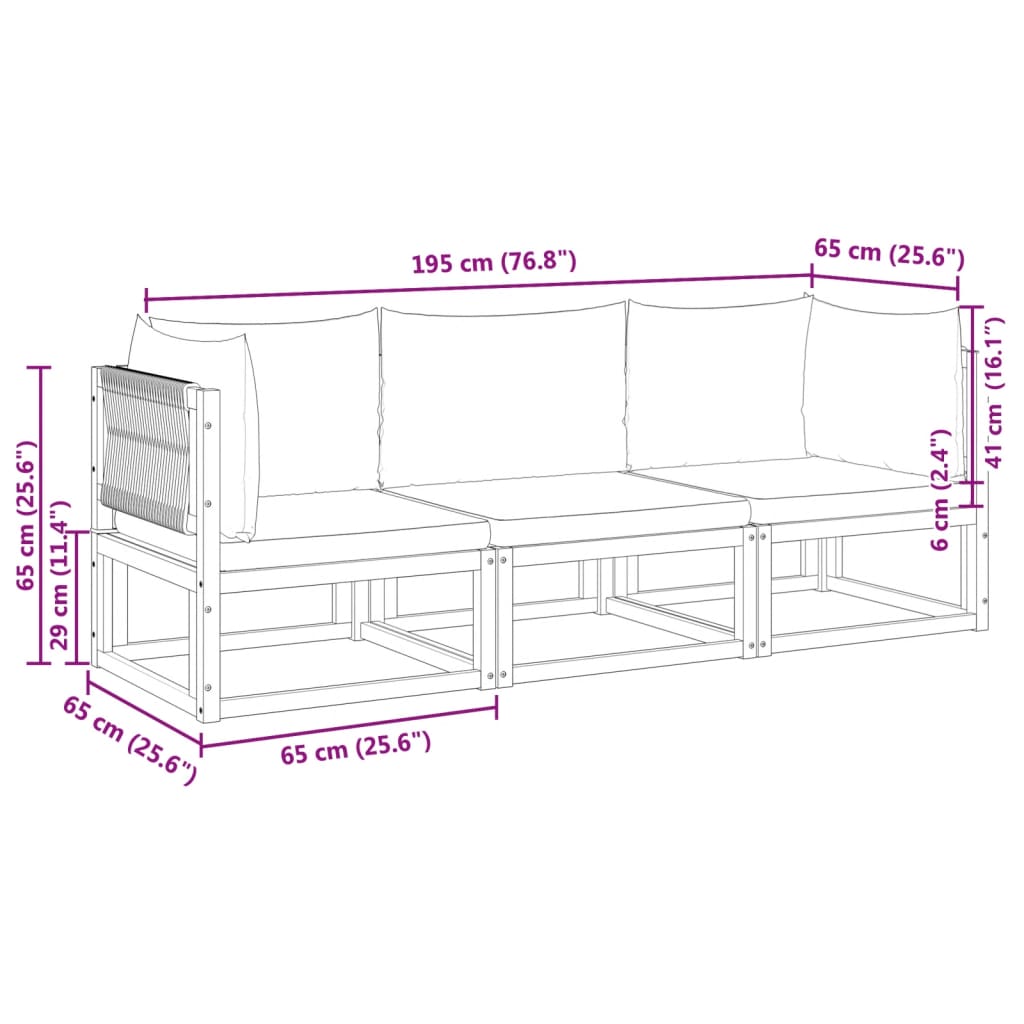 6-tlg. Gartensofa-Set mit Kissen Holz Akazie & Seil