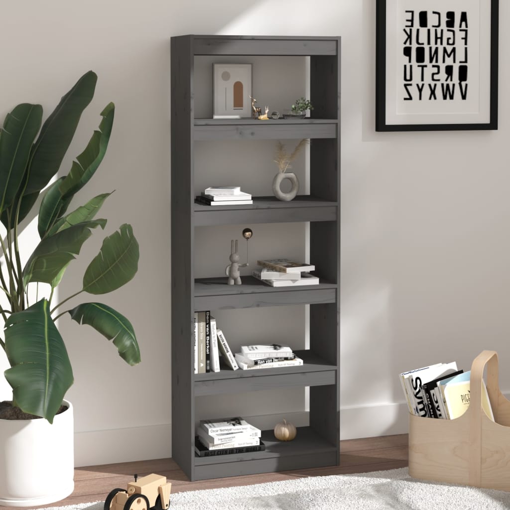 Bücherregal/Raumteiler Grau 60x30x71,5 cm Massivholz Kiefer