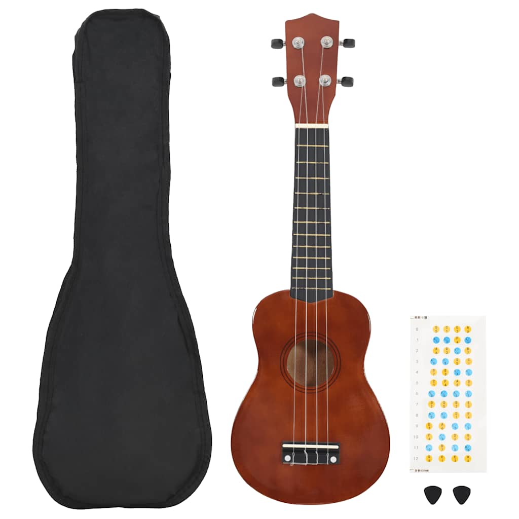 Sopran Ukulele Set für Kinder mit Tasche Dunkles Holz 21