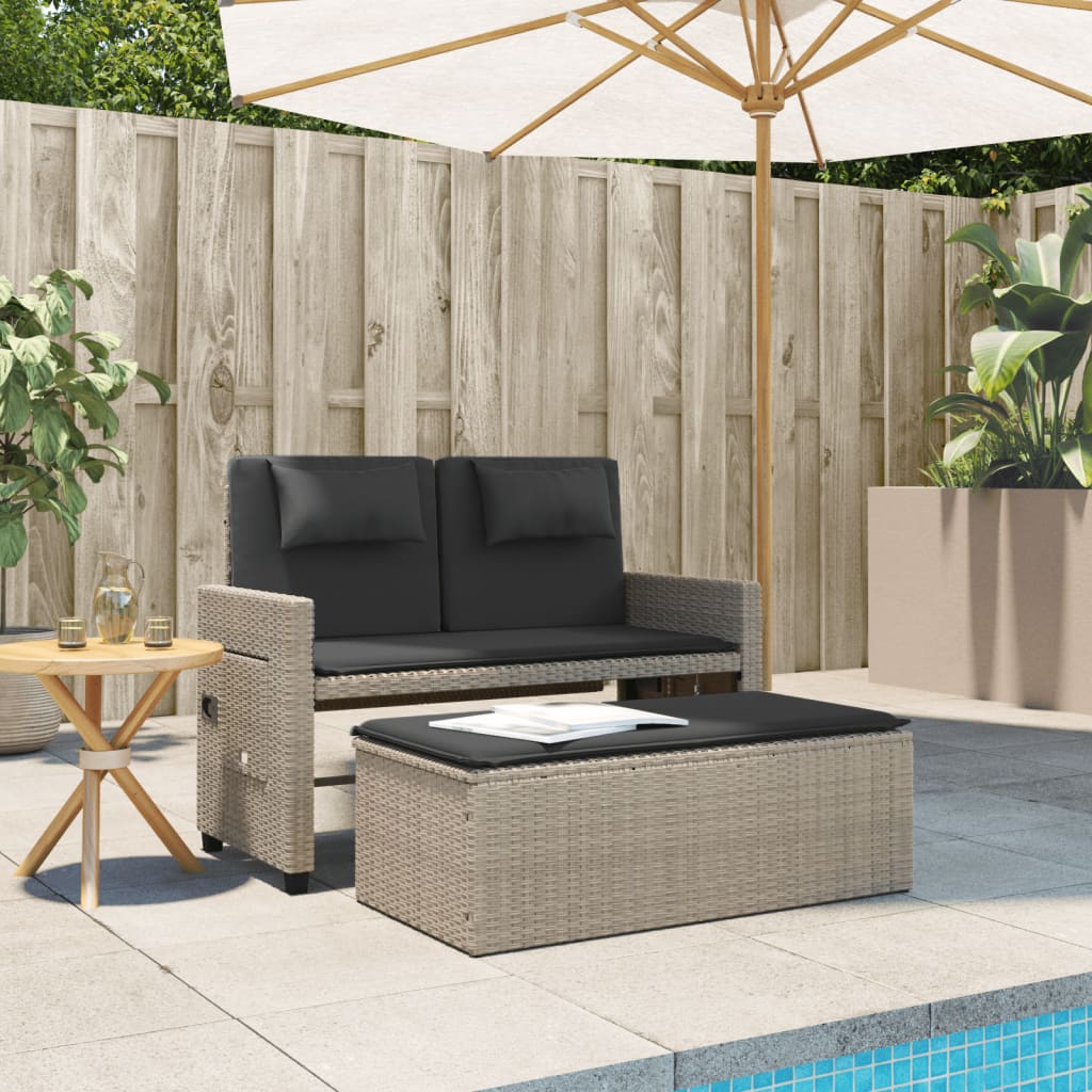 Gartenbank Verstellbar mit Kissen Schwarz Poly Rattan