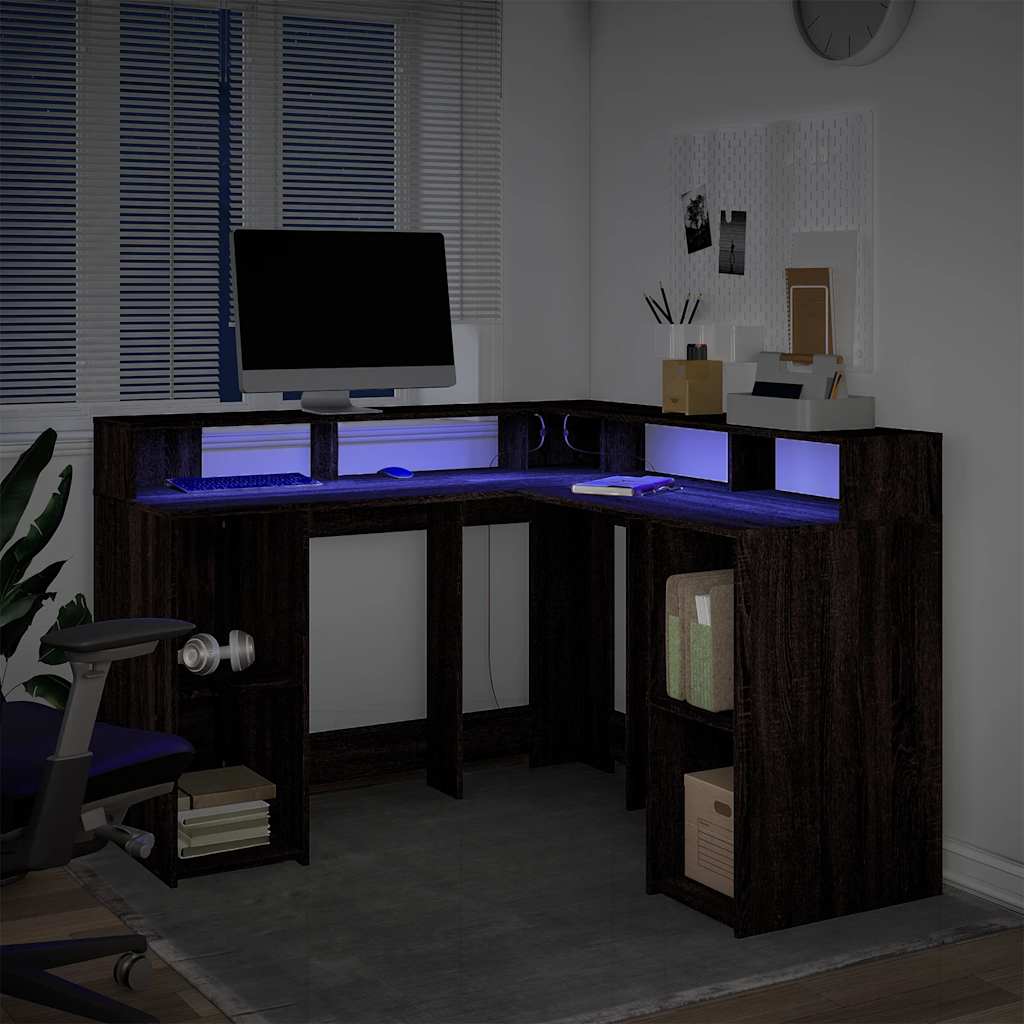 LED-Schreibtisch Weiß 130x130x91 cm Holzwerkstoff