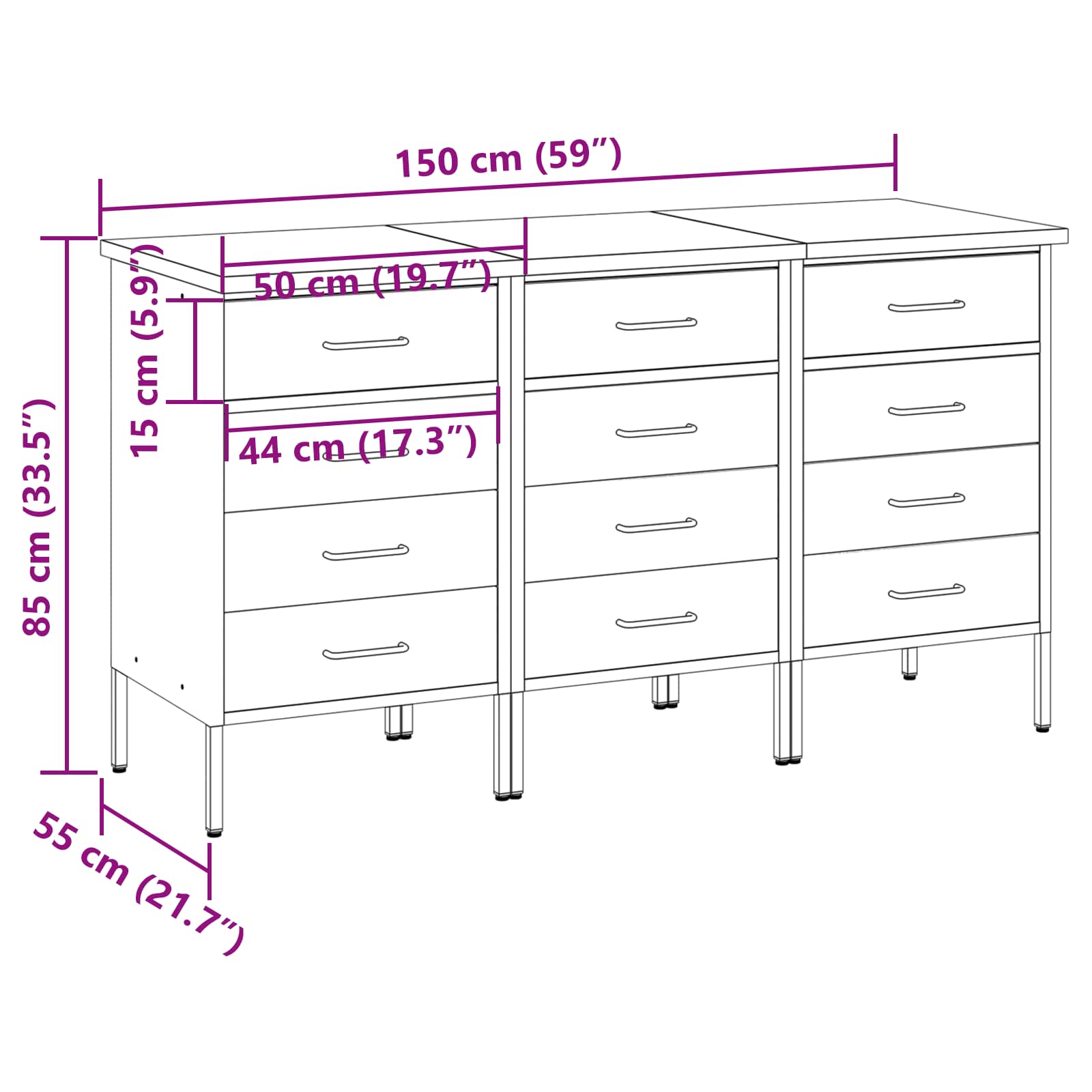 Werkbank mit Schubladen 2 pcs Rot und Grau 100 x 55 x 85 cm