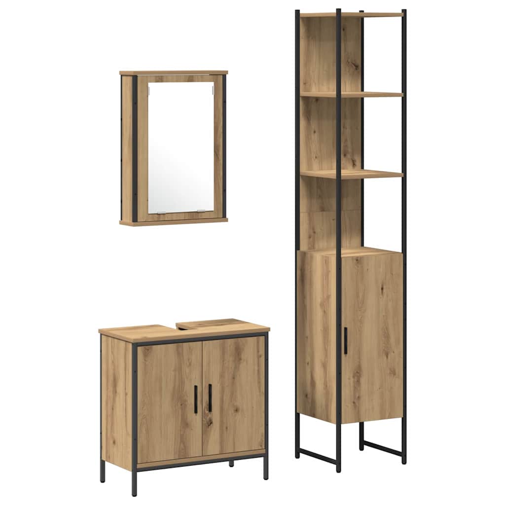 3-tlg. Badmöbel-Set Räuchereiche Holzwerkstoff