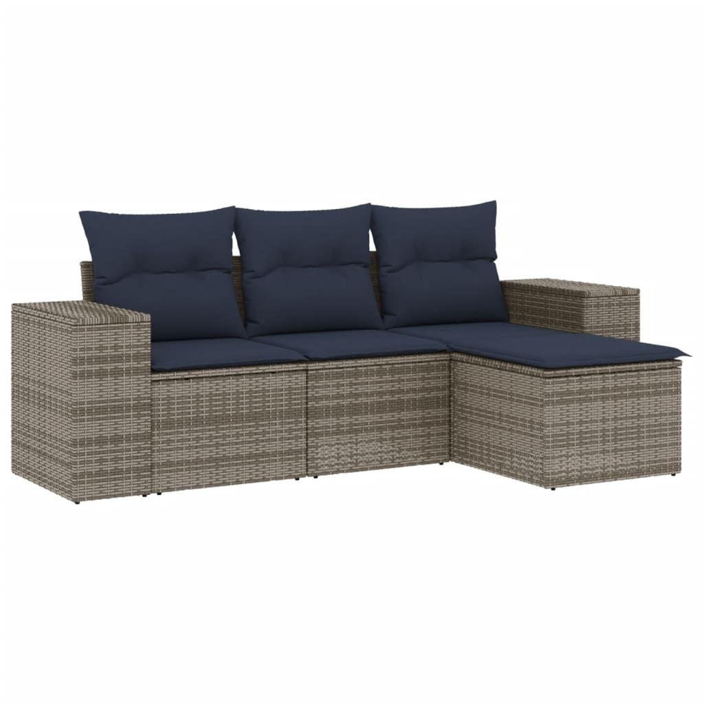 4-teiliges Gartensofa-Set mit Kissen, schwarzes Polyrattan