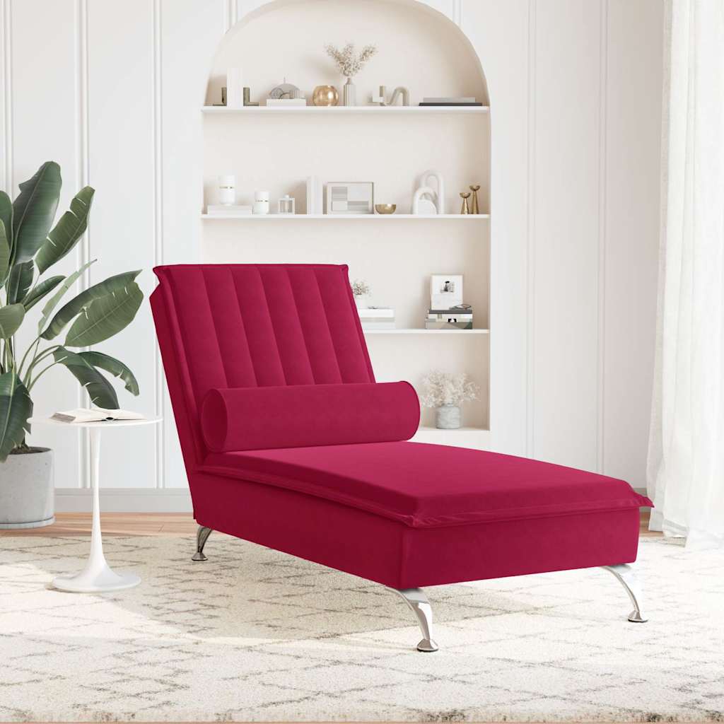 Massage-Chaiselongue mit Nackenrolle Hellgrau Samt