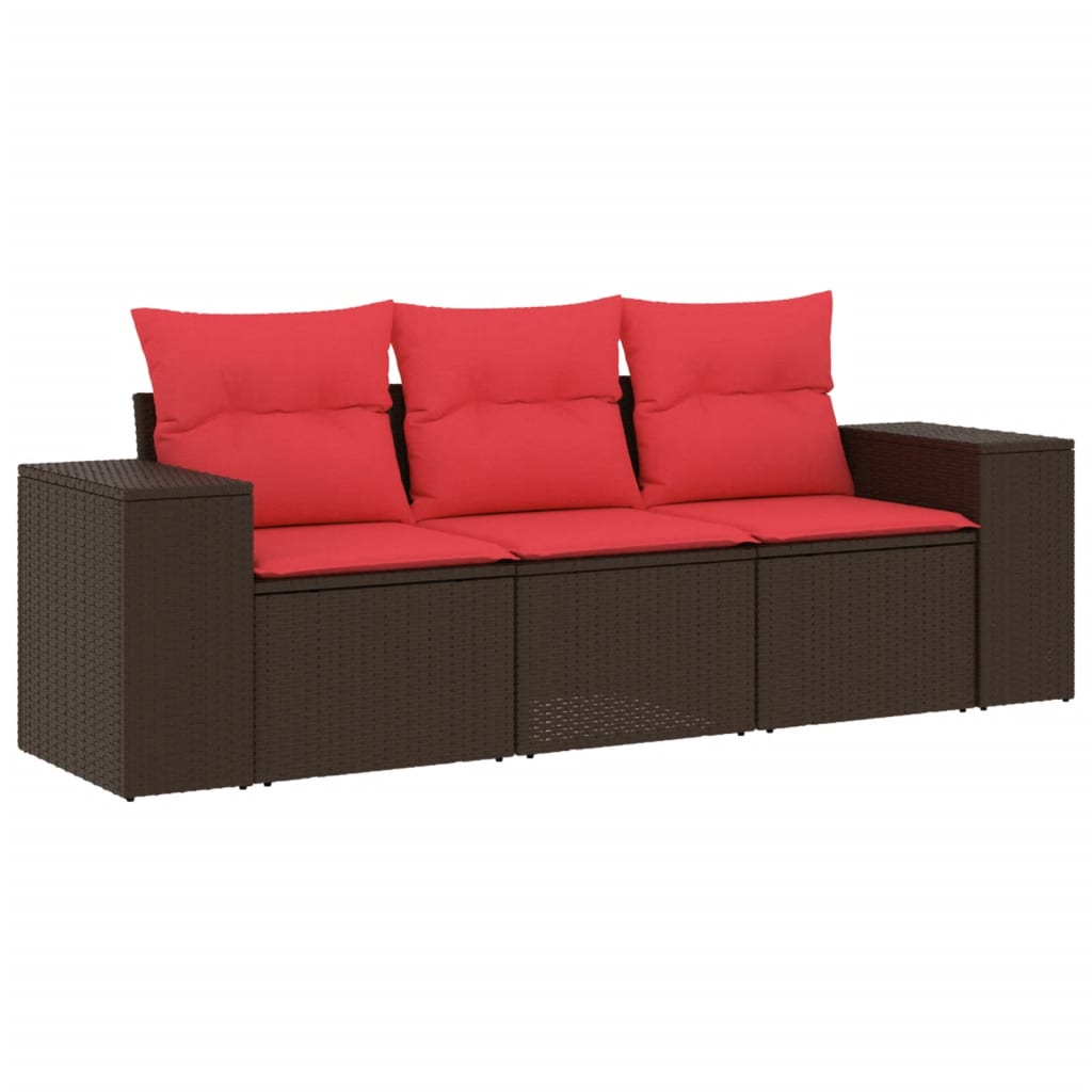 3-teiliges Gartensofa-Set mit Kissen, schwarzes Polyrattan