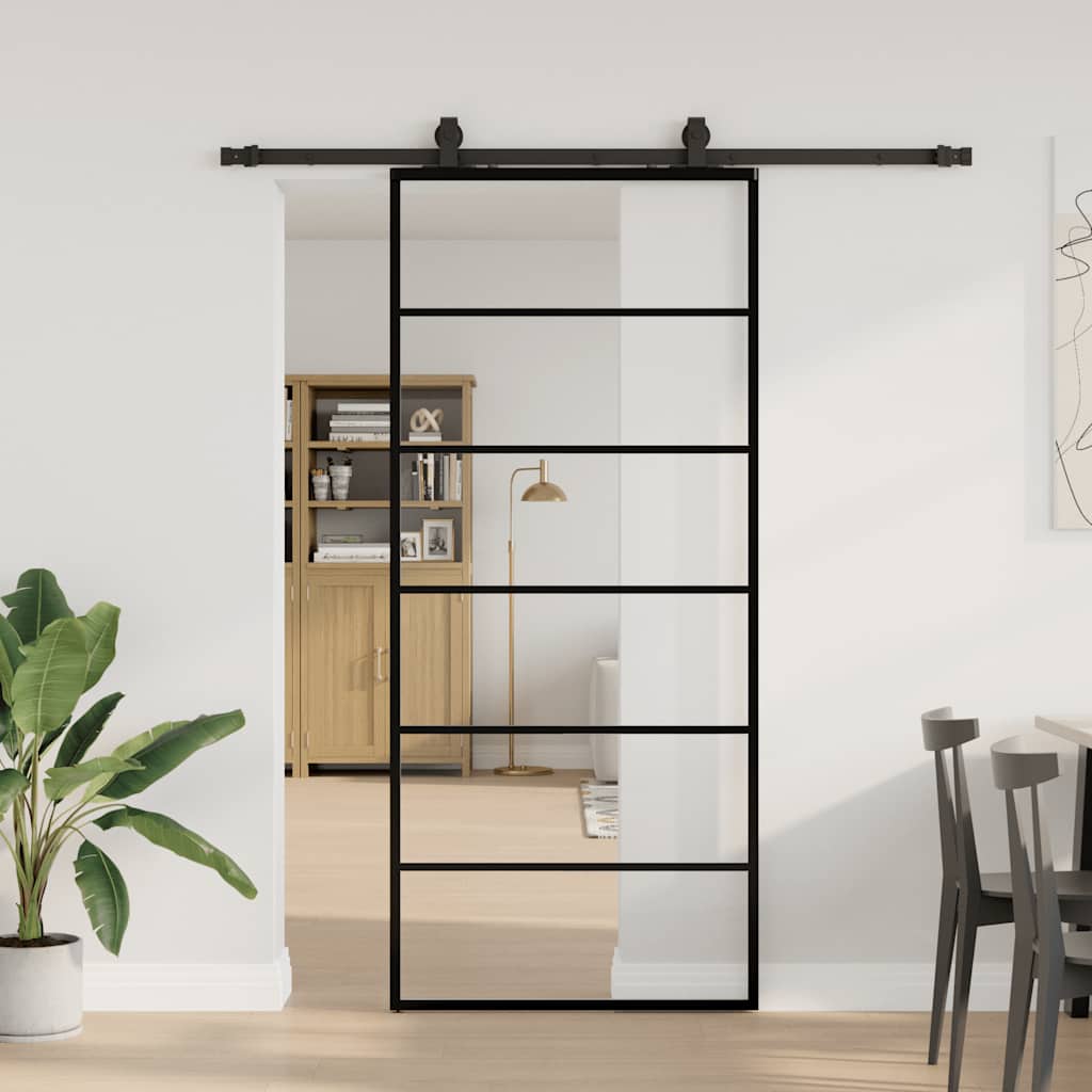 Schiebetür mit Beschlag Schwarz 76x205 cm ESG-Glas