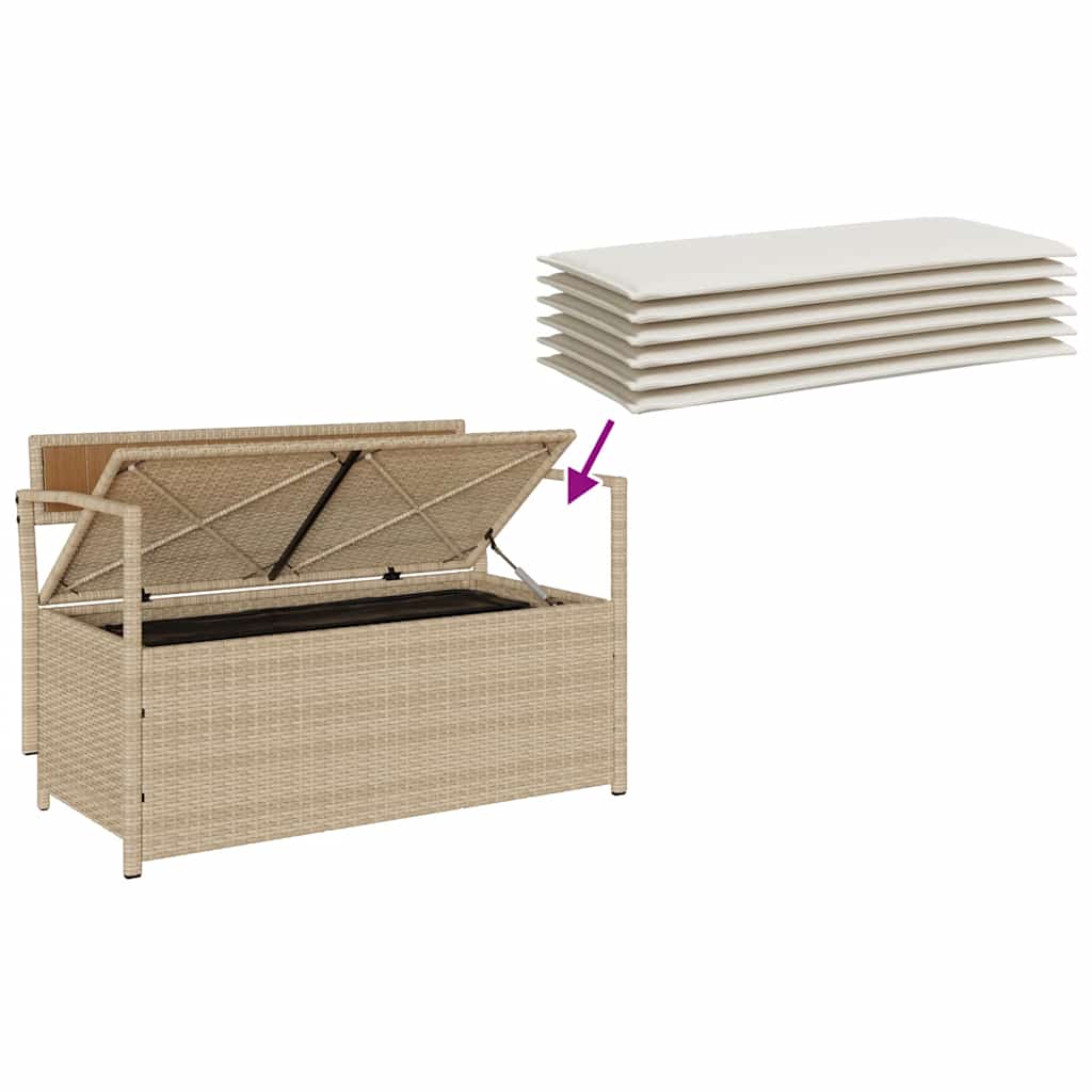 Gartenbank mit Stauraum und Kissen Schwarz Poly Rattan