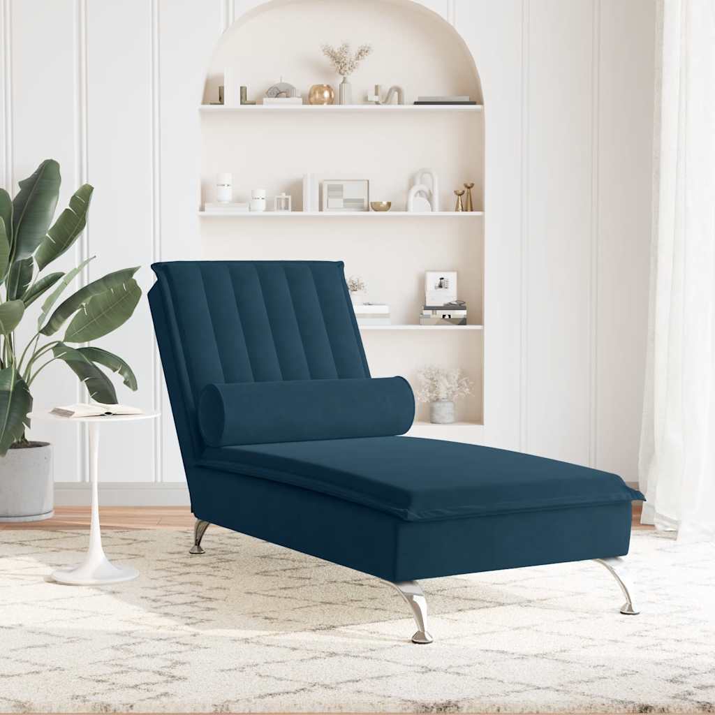 Massage-Chaiselongue mit Nackenrolle Hellgrau Samt