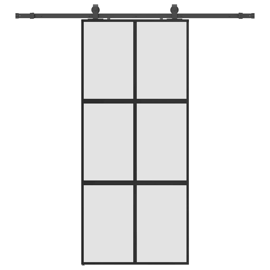 Schiebetür mit Beschlag Schwarz 76x205 cm Hartglas
