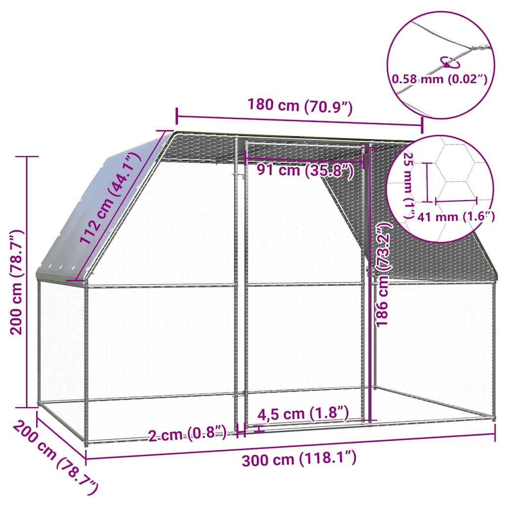 Hühnerkäfig Silbern und Grau 2x2x2 m Verzinkter Stahl