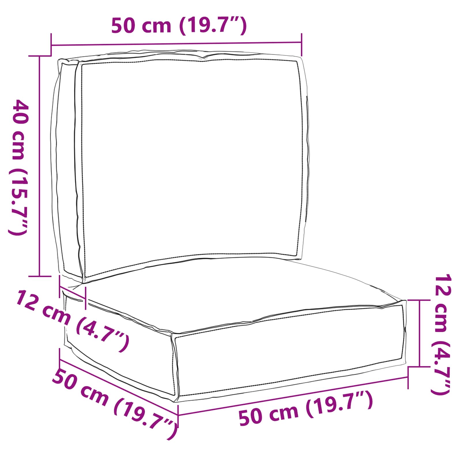 Palettenkissenset 2 pcs Grau 50 x 50 x 12 cm Oxford-Stoff