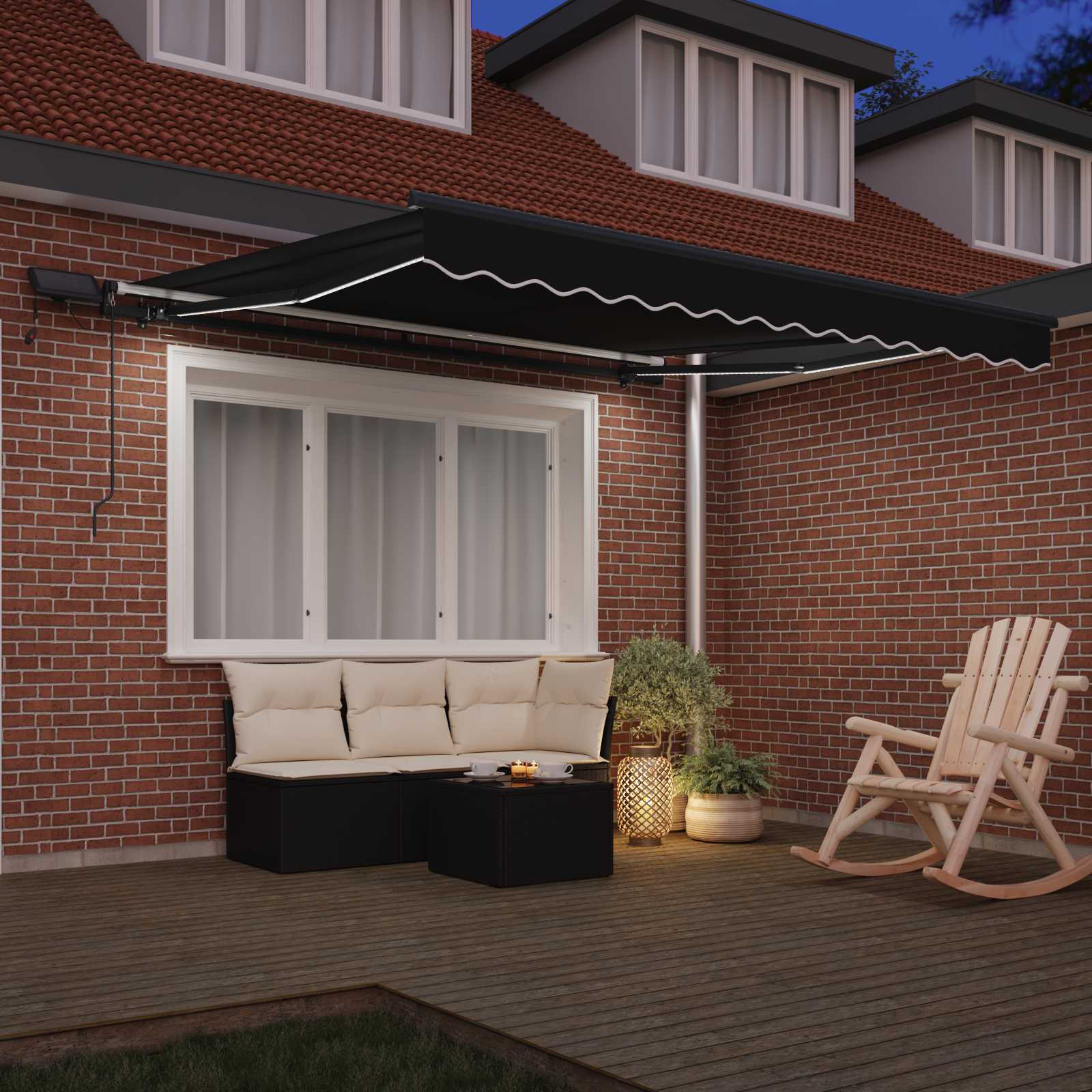 Markise Manuell Einziehbar mit LED 300x250 cm Blau und Weiß
