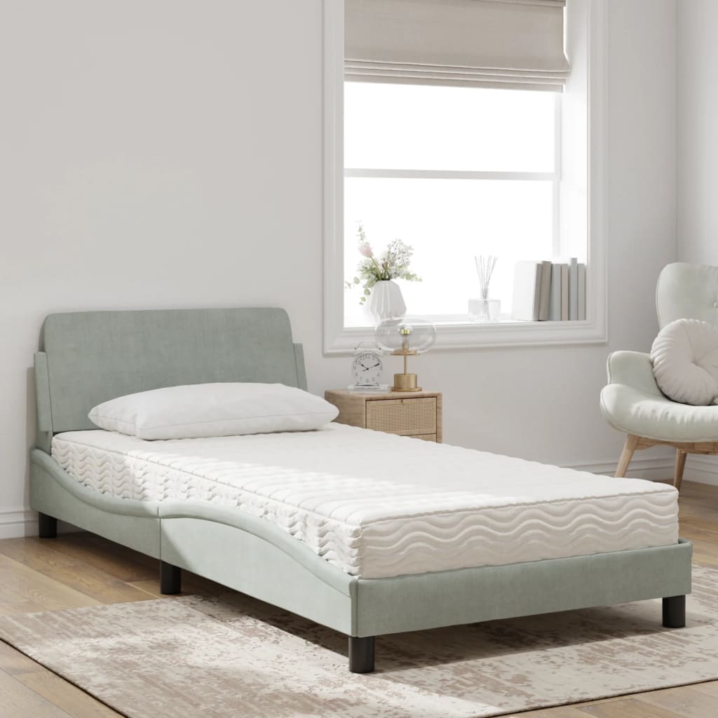 Bett mit Matratze "Dover" Hellgrau 80x200 cm Samt