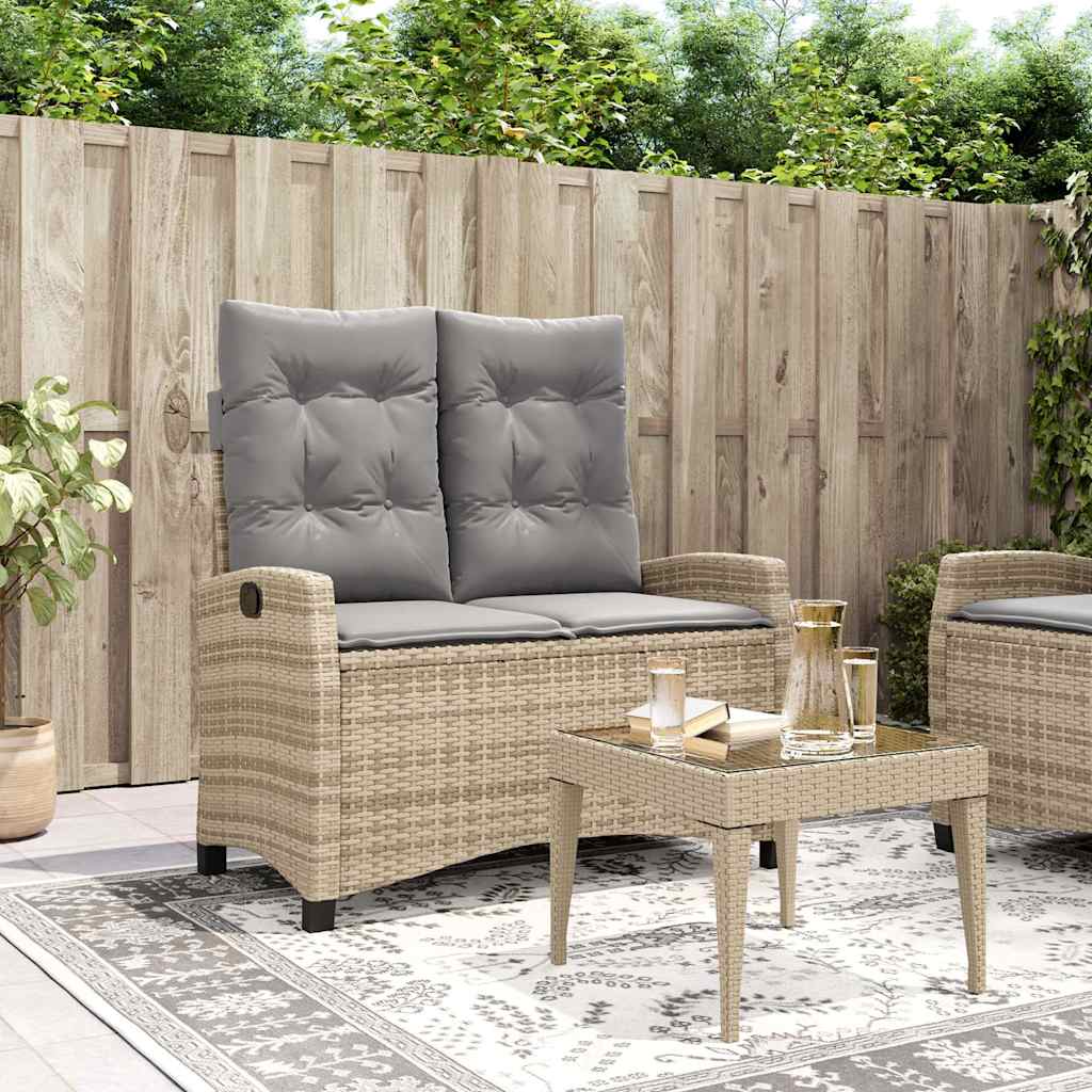 Gartenbank Verstellbar mit Kissen Schwarz Poly Rattan