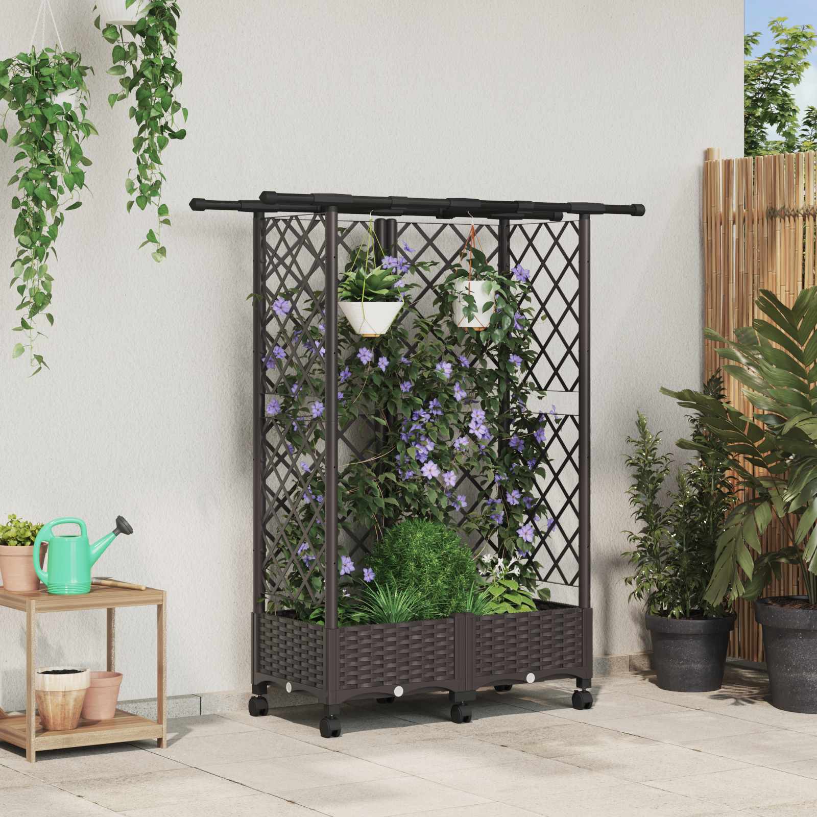Hochbeet mit Rankgitter und Dach Braun 124 x 40 x 123 cm PP