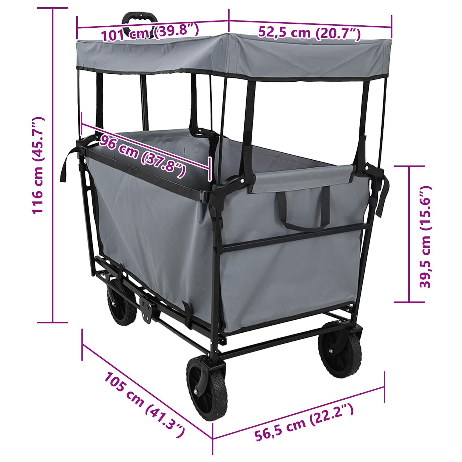 Klapp-Handwagen Schwarz 105 x 56,5 x 116 cm Oxford-Stoff