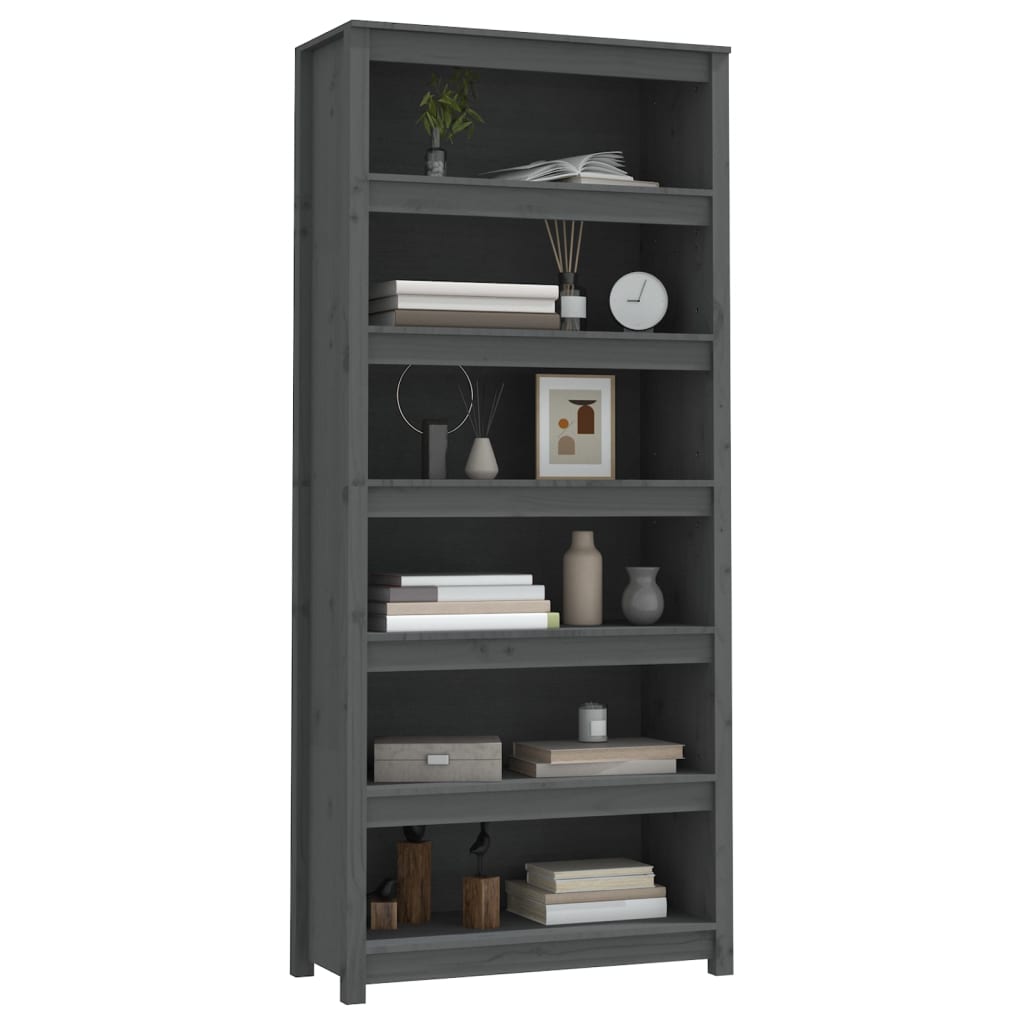 Bücherregal Grau 80x35x68 cm Massivholz Kiefer