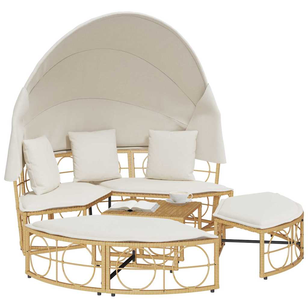 Outdoor-Loungebett mit Dach und Kissen Schwarz Poly Rattan