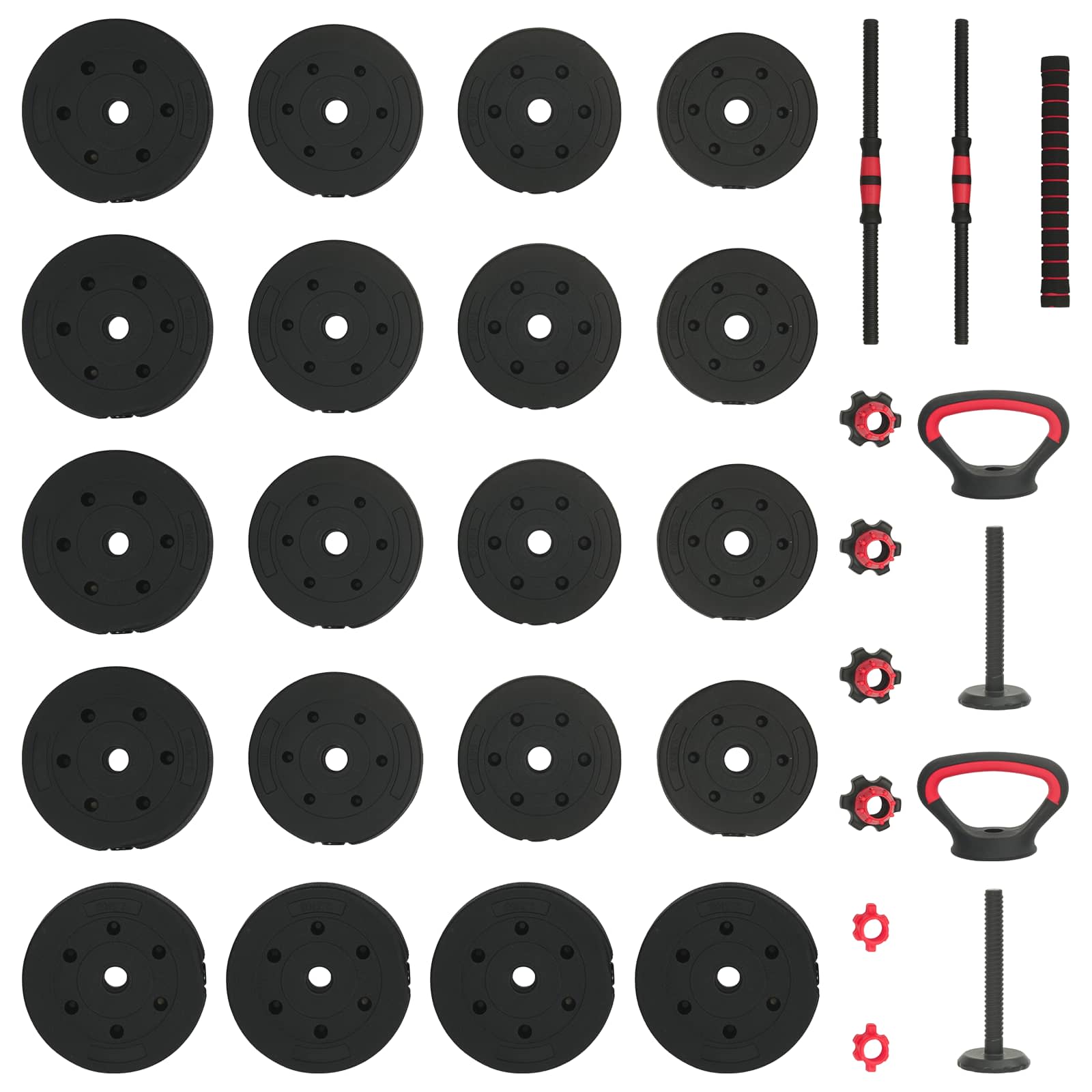 2-in-1 Hantelset 40kg Schwarz und Rot Zement und Eisensand