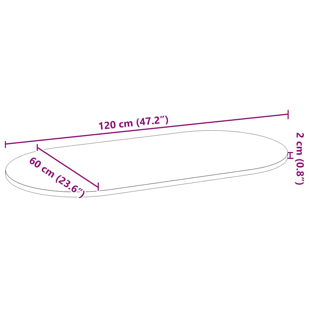 Tischplatte 80x40x2 cm Massivholz Eiche Oval