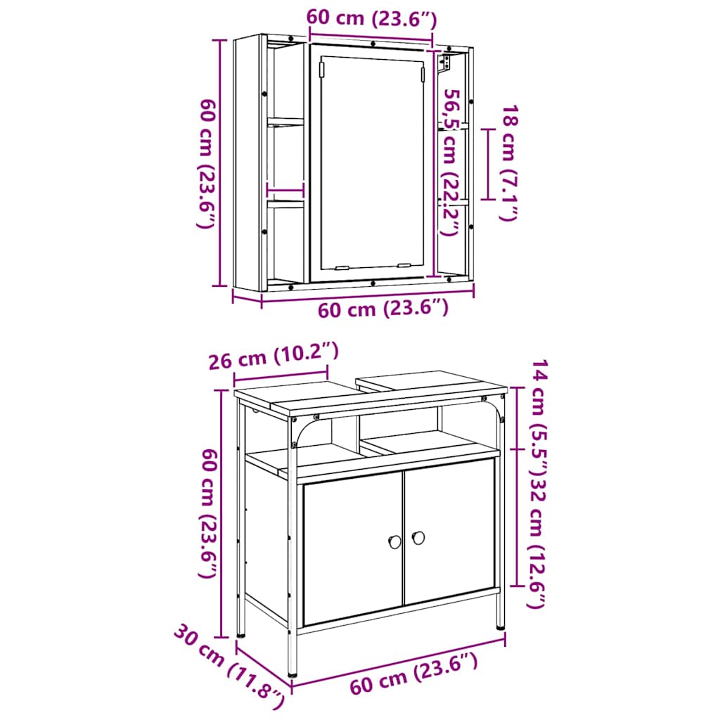 2-tlg. Badmöbel-Set Schwarz Holzwerkstoff