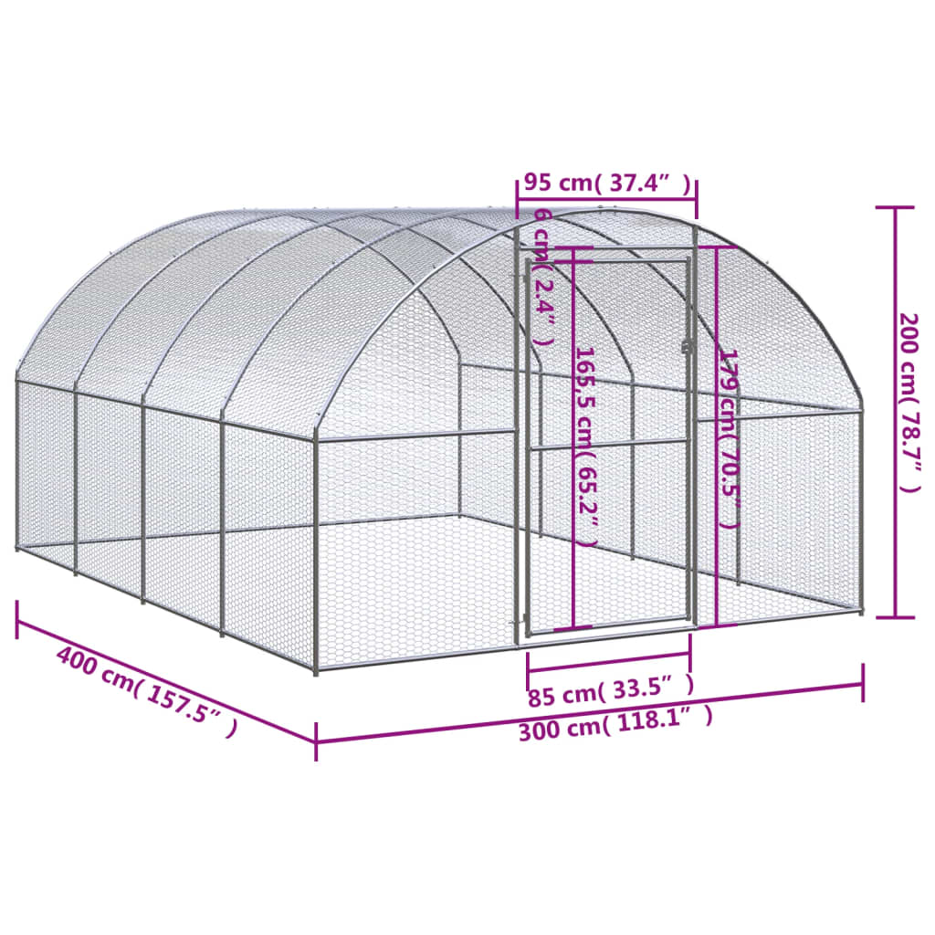Outdoor-Hühnerstall 3x2x2 m Verzinkter Stahl