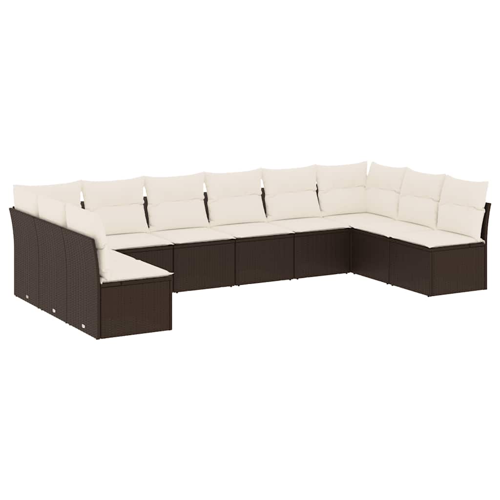 10-tlg. Garten-Sofagarnitur mit Kissen Schwarz Poly Rattan