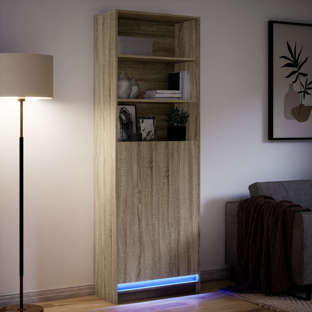 Highboard mit LED-Beleuchtung Weiß 69x32,5x200 cm Holzwerkstoff